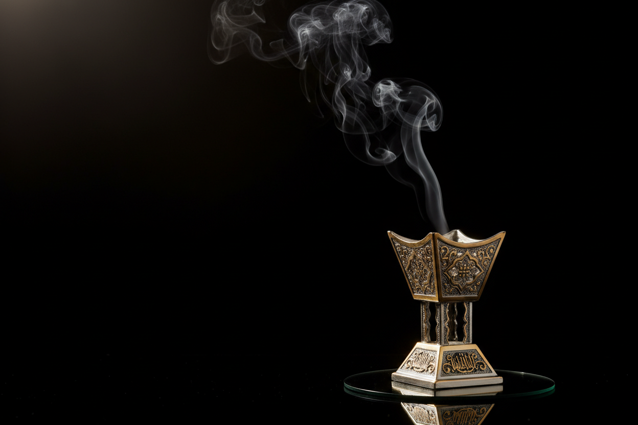 black background with bakhoor on right