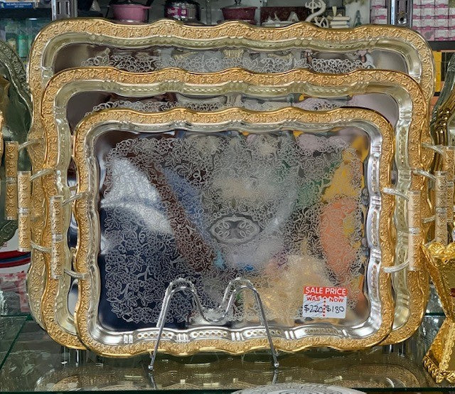 3 Pcs Gold with silver Serving Tray.